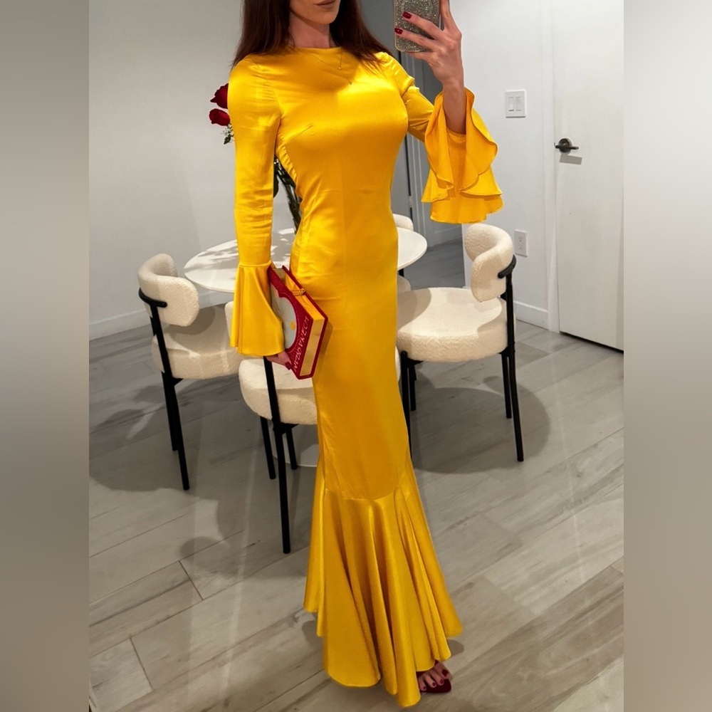 Caroline Constas Vibrant Yellow Long Sleeve gown